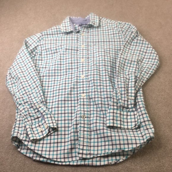 Tommy Hilfiger Mens Shirt Small White Blue Green Plaid Classic Fit Button Down - Picture 1 of 10